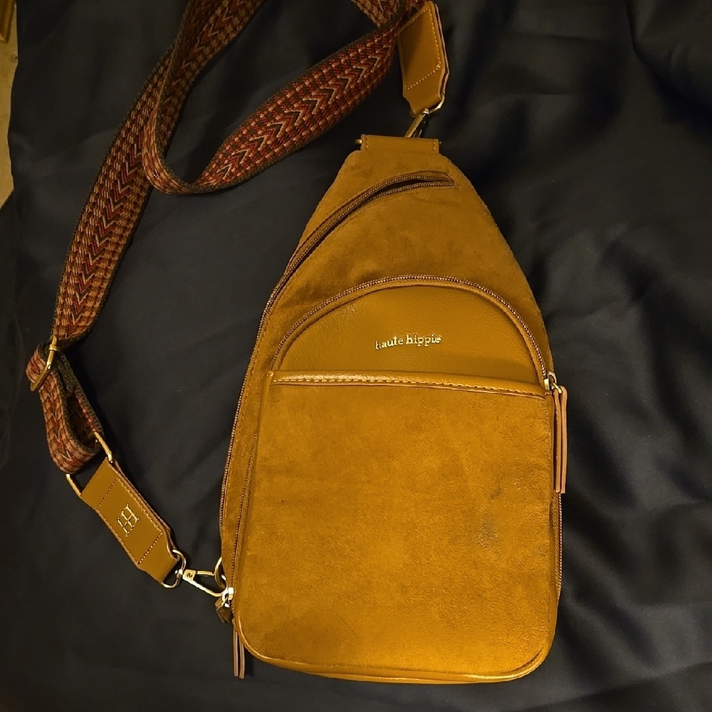 Haute Hippie Mustard Suede Crossbody Bag